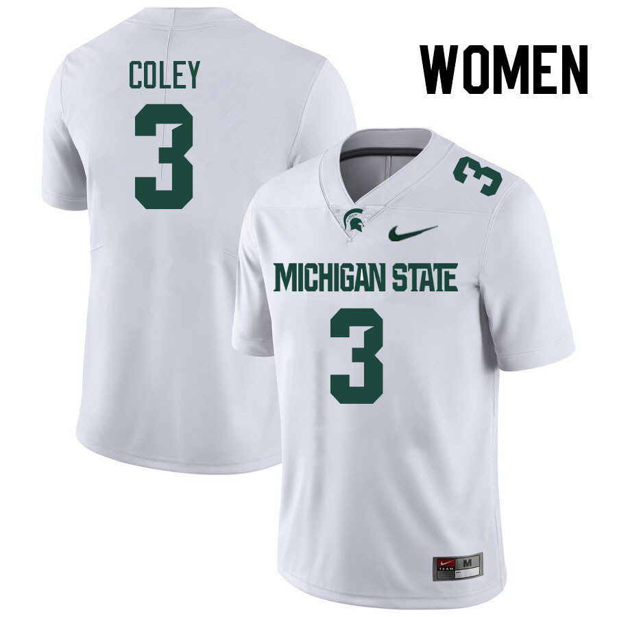 Women #3 Caleb Coley Michigan State Spartans College Football Jerseys Stitched-White